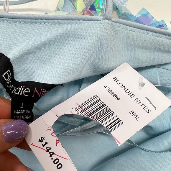 Blondie Nites Sequin Pointed Hem Mini Dress White Blue New With TagS Size 1 XS - Picture 6 of 14